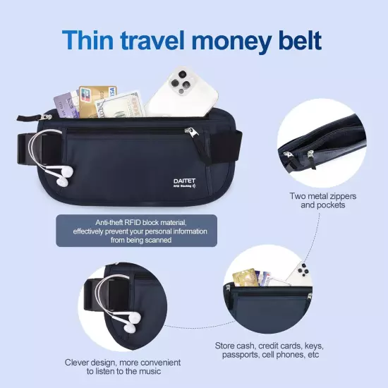 RFID Blocking Money Belt for Men Women, Slim Fanny Pack for Travel，Running,Conce