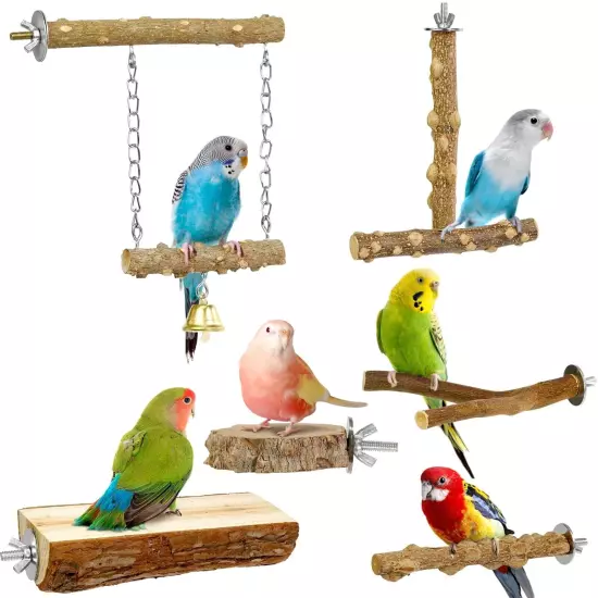 Bird Perches, 6pcs Natural Wood Birds Stand Branch, Bird Perch Chewing Stick ...