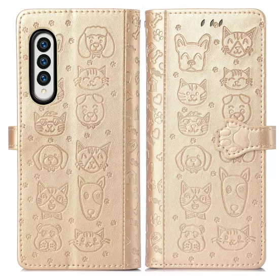 For samsung galaxy z fold 3/4/5/6 Cute PU Leather Flip Phone Case Kickstand NEW