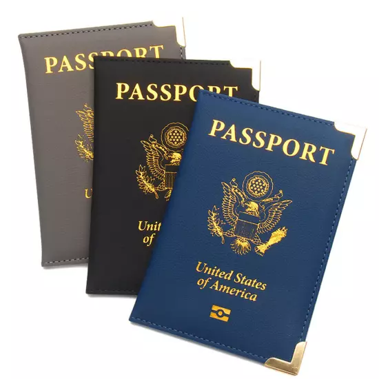 PU Leather Travel USA Passport Cover Passport Clip Thin Travel Document Case ↻