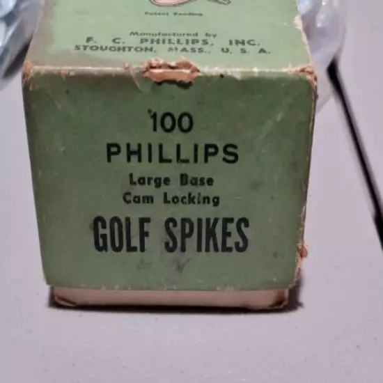 VINTAGE PHILLIPS CAM LOCKING METAL GOLF SPIKES WITH ORIGINAL BOX AND WRENCH TOOL