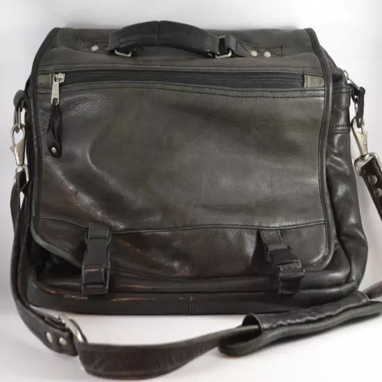 Canyon Outback Leather Goods Black Genuine Leather Large Messenger Bag