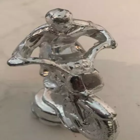 Vtg Motorcycle BMX Trophy Topper Silver Metal Figurine