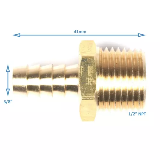 Brass 1/2" NPT To 3/8" Barb Hose Straight Fitting Valve Water Adapter Converter