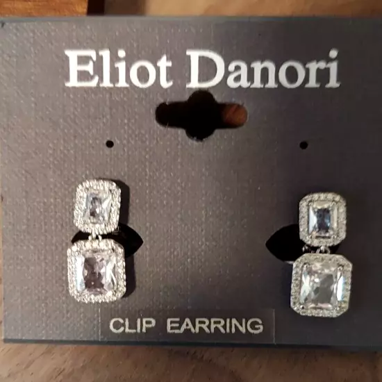 Eliot Danori Cubic Zirconia Emerald Halo Drop Clip-on Earrings - Silver