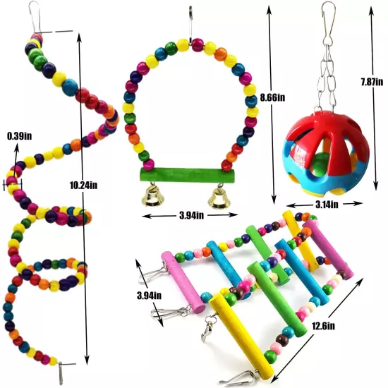 Bird Parrot Swing Chewing Toy Set 15PCS Wooden Hanging Bell with Hammock Clim...