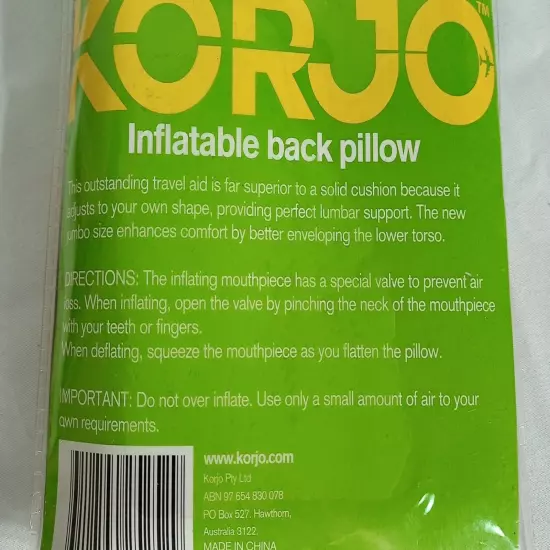 KORJO Travel Inflatable Back Pillow BP25 free postage 