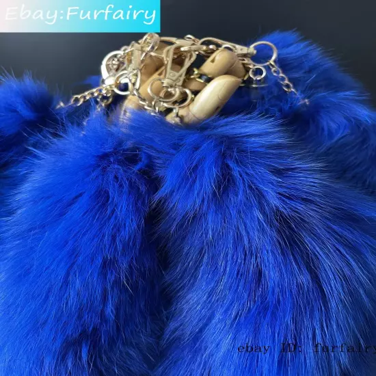 2/5/10 wholesale Dyed Color Real Blue Fox Tail Fur Keyring Pendant Cosplay Toy