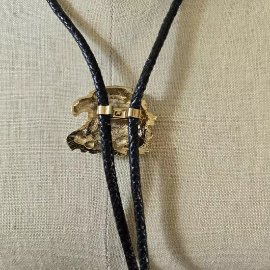 Black Bolo tie with Gold Tone Eagle Clasp 30 Inch Tie