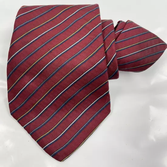 Vintage Lanvin Paris Burgundy Red Blue Repp Regimental Silk Tie Men's 3" x 57"