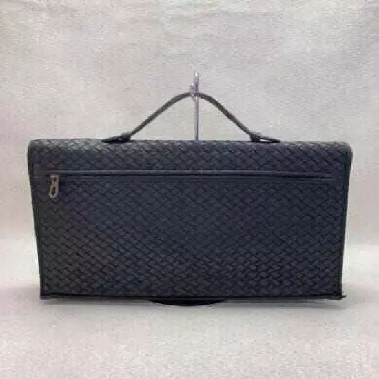 Bottega Veneta Intrecciato Briefcase Business Bag Leather Black Men's Authentic