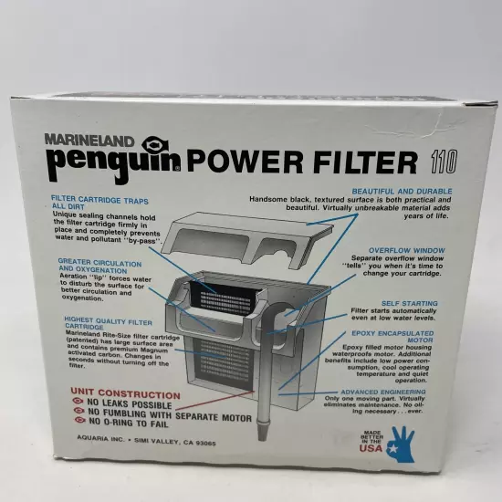 NEW NOS Marineland Penguin Power Filter 110 Made In USA