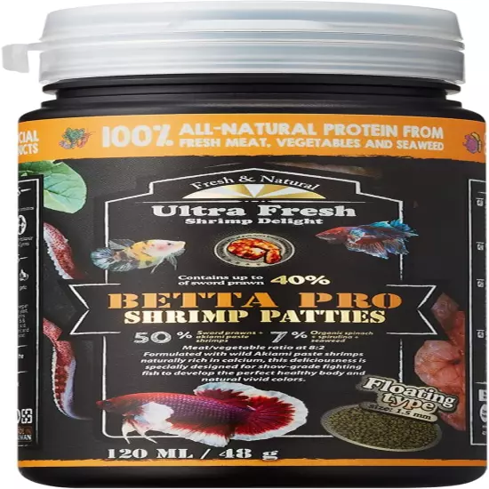 Ultra Fresh Betta Fish Food, Pro Shrimp Patties, All Natural Protein, 0.7 Oz