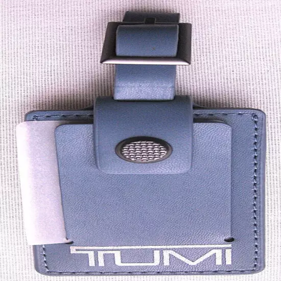 TUMI ID TAG, NEW, LIGHT BLUE, Silver Logo, 3 1/4" x 2 1/8"