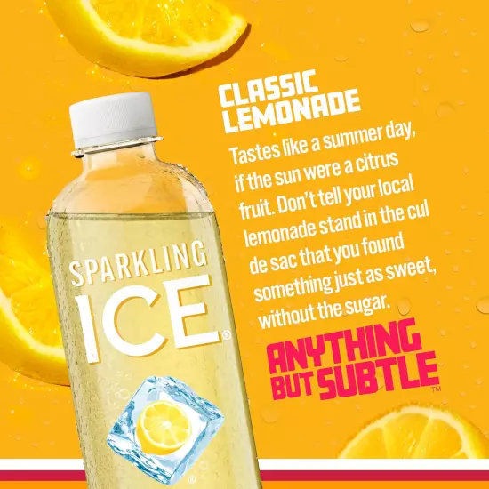 Sparkling Ice Classic Lemonade Sparkling Water Zero Sugar17 Oz (Pack of 12)