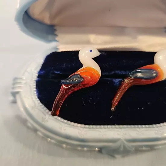 Vintage Bird Hand Blown Glass Earrings Pierced