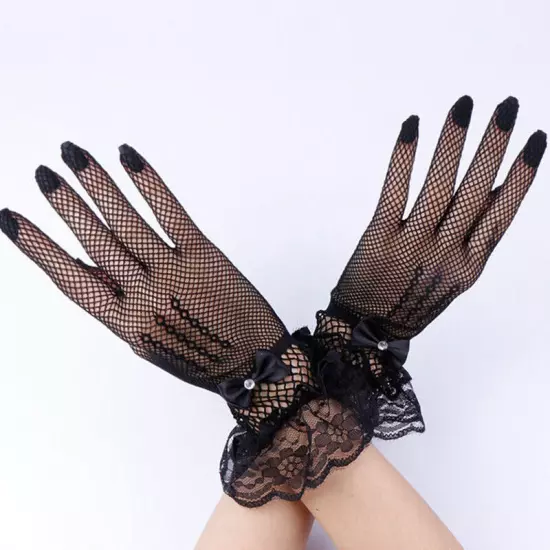 Women Summer UV-Proof Driving Mesh Fishnet Lace Mittens Full Finger Gloves