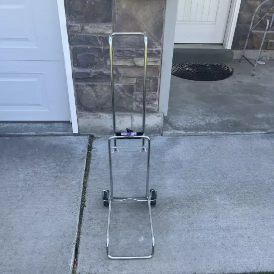 PFC Luggage Cart Metal Folding Rolling Dolley Chrome Heavy Duty Usa Made Vtg