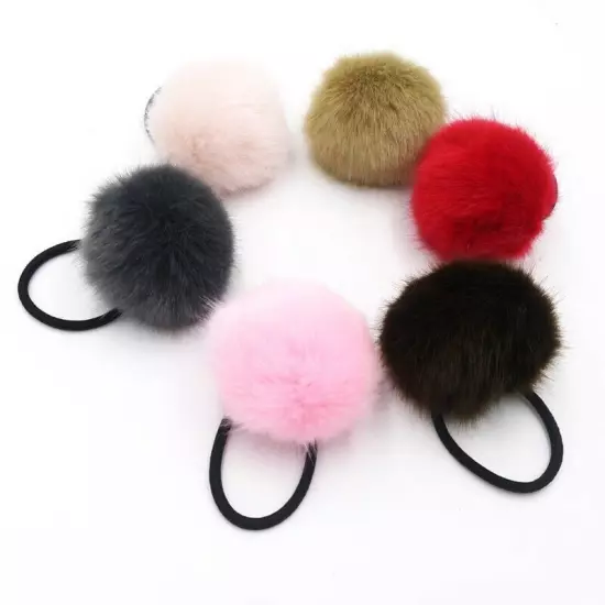 2/1PCS 6/5cm Fluffy Pompom Elastic Hair Ties Bobbles Fur Ball Ponytail Band