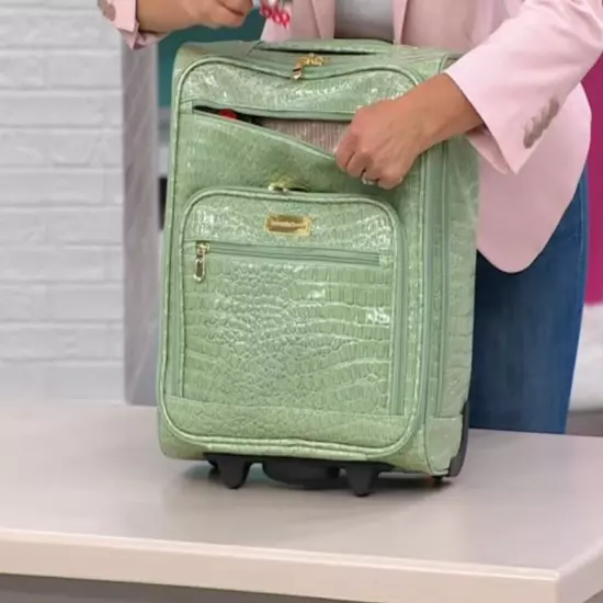 Samantha Brown Croco Embossed Spinner Luggage Travel Underseater Bag Sage Green