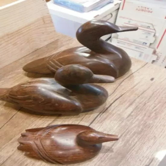 3 - Wood duck decoys hand carved vintage, folk art wood carving