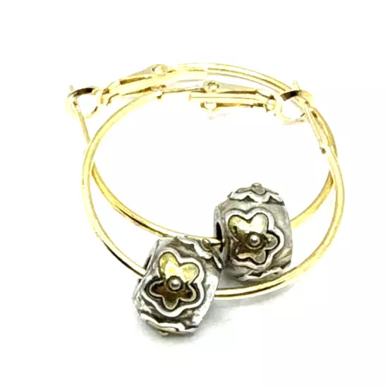 Brighton MINI Daisy Flowers Gold Beads Non Brighton Small Hoop Earrings-2 Beads