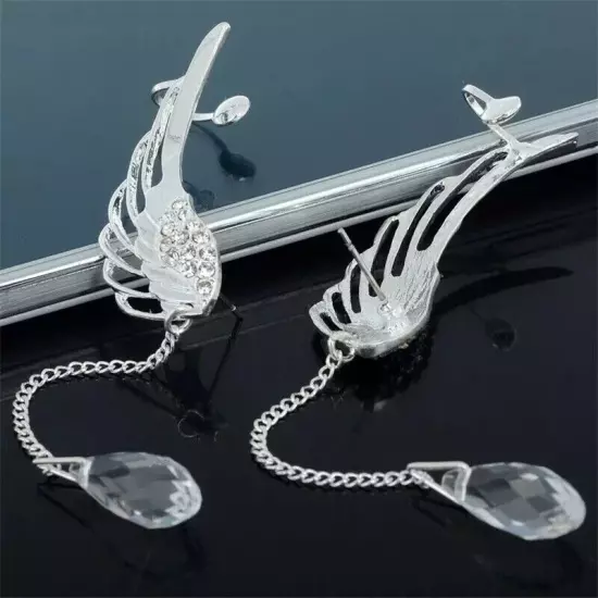 Angel Wing Crystal Drop Stud 925 Sterling Silver Earrings Womens Jewellery Gifts