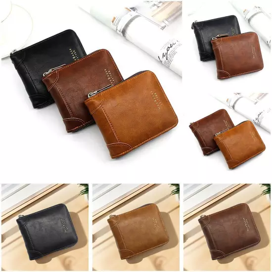 New Men's Wallet Fashion Large Capacity Vintage Men's Zip Money Clip^