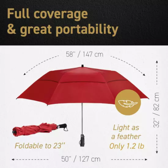 Eez-Y 58 Inch Folding Golf Umbrella With Large Windproof Double Navy Blue