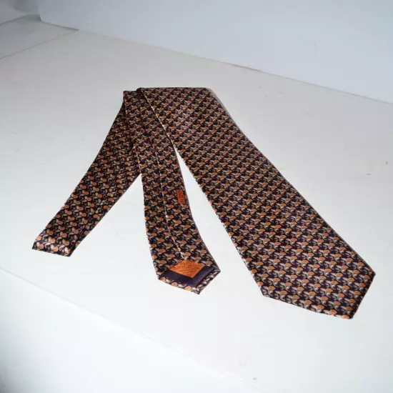 Brioni Purple Orange floral Silk Tie Made in Italy Unique design