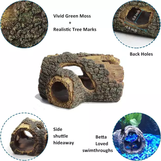 Aquarium Decoration Hollow Tree Trunk Fish Tank Decor, Betta Fish Ornament Artif