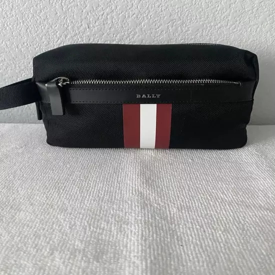 Bally Tripp Black Jacquard Fabric toiletries Bag With Bally Stripe MSRP $395