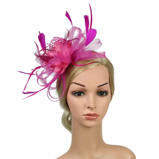 Women Fascinator Feather Hat Flower Hair Clip Church Wedding Party Headwear Clip