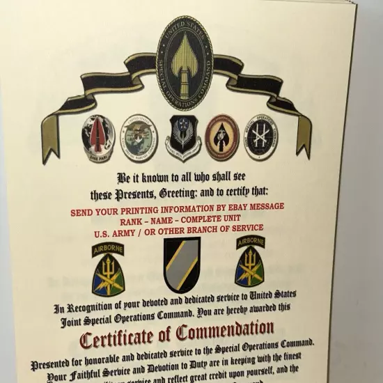 U.S. ARMY - JOINT SPECIAL OPERATIONS COMMAND (ABN) - CERTIFICATE OF COMMENDATION