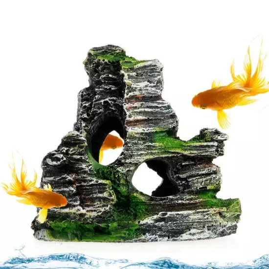 Aquarium Mountain Ornament Fish Tank Decor Decoration View Stone Cave Rock'