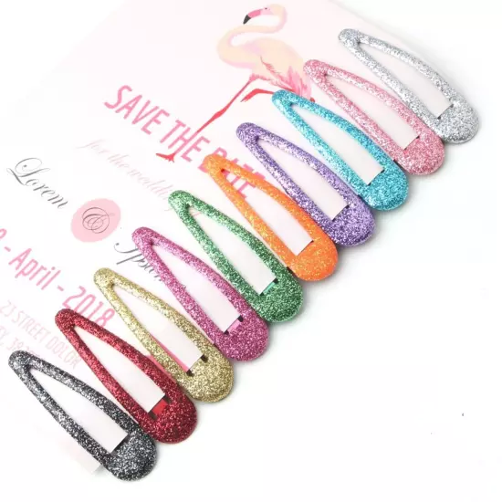 20pcs Glitter Color Enamel Metal Snap Barrettes Hair Clips BB Hairpins 2" Girls