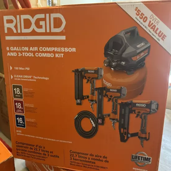 RIDGID 6 Gallon Air Compressor & 3 Tool Combo Kit Model R69603FK