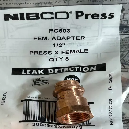 LOT 0F 150 - 1/2" PROPRESS NIBCO COPPER PRO PRESS FEMALE ADAPTERS VIEGA***USA***