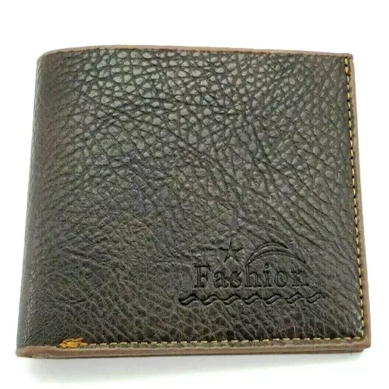 Men Leather Bi-Fold Wallet Brown Textured