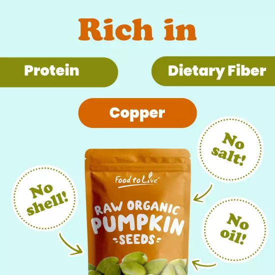 Organic Raw Pepitas (Pumpkin Seeds) — Non-GMO, Kosher, Vegan — by Food to Live