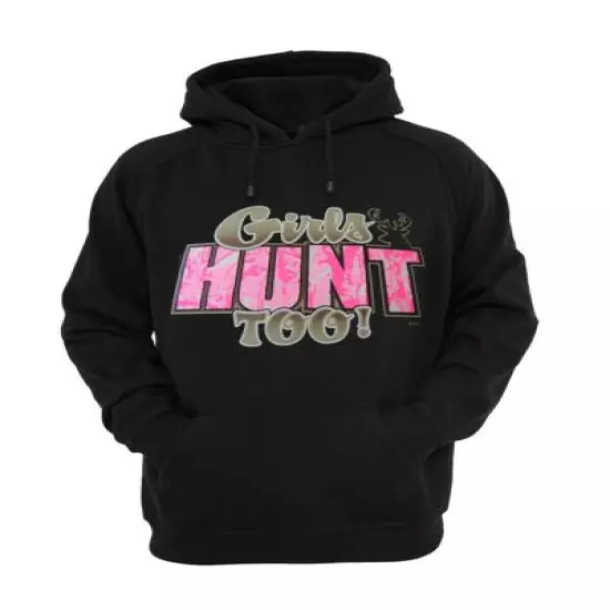 Women's Plus Size Black Hoodie Camo Girls Hunt Too Deer Hunting Sweatshirt 2X-5X