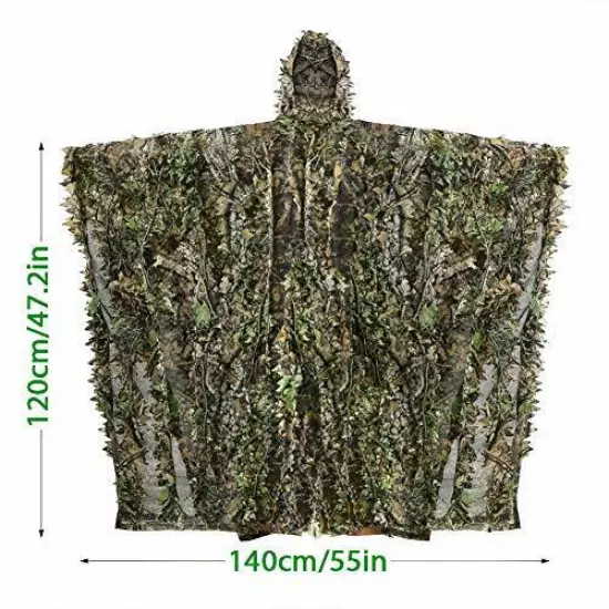 Zicac Outdoor 3D Leaves Camouflage Ghillie Poncho Camo Cape Cloak Stealth Ghi...