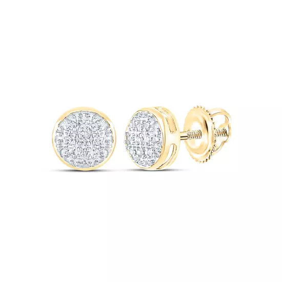 10K Yellow Gold Mens Round Diamond Circle Earrings 1/20 Cttw