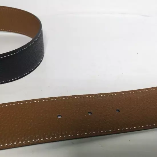 Hermes Gold Buckle Reversible Leather Black Brown white Stitch Belt 95 Unisex