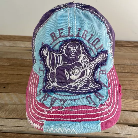 True Religion Hat Buddha Multi Colored Distressed Cap Adjustable Rare Colors