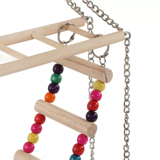 Parrot Bird Ladder Swing Toy Wooden Bead Hanging Swing Toy for Pet Bird Cage