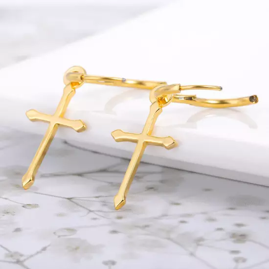 Fashion 18k Gold Plated Cross Dangle Drop Earring Women Jewelry Gift Accessories