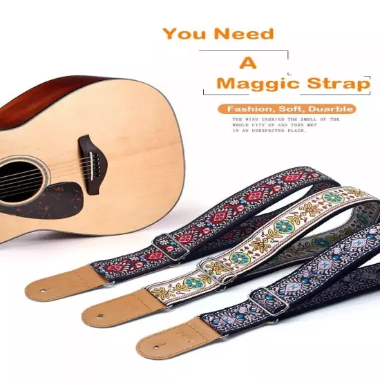 Embroidery Bohemian Cotton Electric Acoustic Guitar Belt Adjustable Soft Strap 