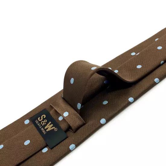 S&W SHLAX&WING Necktie Set for Men Brown with Blue Dots for Suits Elegant 63"