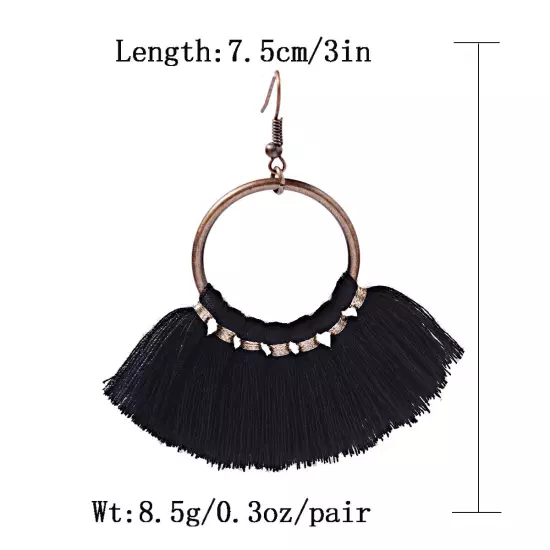 Fashion Women Bohemian Earrings Long Tassel Fringe Drop Dangle Ear Stud Jewelry